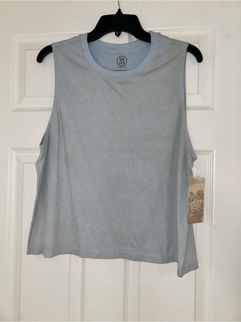 Sage Light Blue Sleeveless Ribbed Active Tank Top